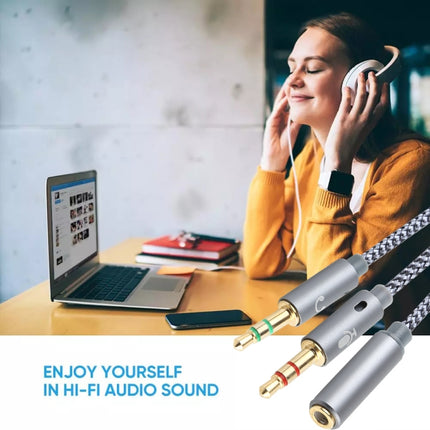 YH192 2 in 1 3.5mm Female to Microphone + Audio Male Braided Audio Cable, Length: 22cm, YH192