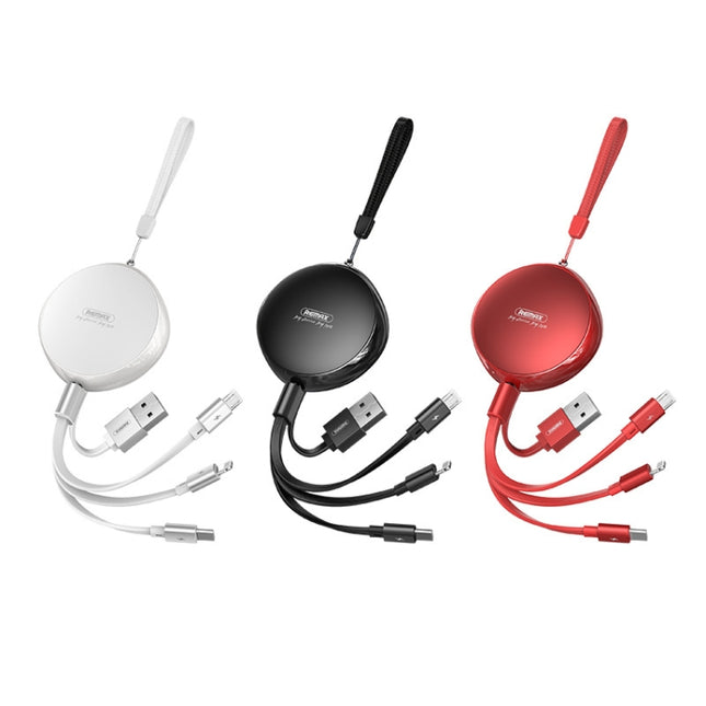 Cable de datos de carga telescópico REMAX RC-185th 3 en 1 2.1A USB a 8 pines + USB-C / Tipo-C + Micro USB Serie Sury
