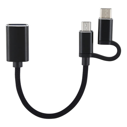 USB 3.0 Female to Micro USB + USB-C / Type-C Male Charging + Transmission OTG Nylon Braided Adapter Cable, Cable Length: 11cm