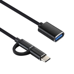 USB 3.0 Female to Micro USB + USB-C / Type-C Male Charging + Transmission OTG Nylon Braided Adapter Cable, Cable Length: 11cm