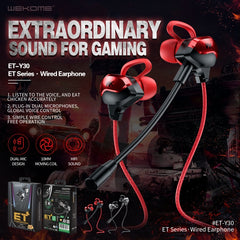 WK ET-Y30 ET Series 3.5mm Elbow In-ear Wired Wire-control Gaming Earphone with Microphone