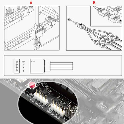 3 Pin 5V 1 to 5 Motherboard AURA RGB PC Cooling Extension Cable for Asus, 1 to 5