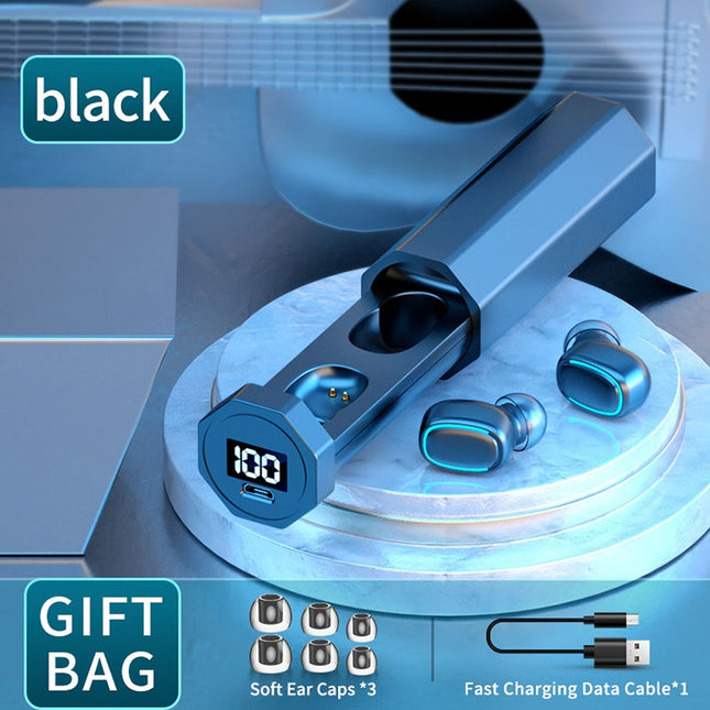 C1 Bluetooth 5.0 TWS Touch Polygonal Digital Display True Wireless Bluetooth Earphone with Charging Box, Polygonal