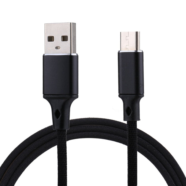 1m 2A Output USB to USB-C / Type-C Nylon Weave Style Data Sync Charging Cable, 2A Red, 2A White, 2A Black, 2A Pink, 2A Grey
