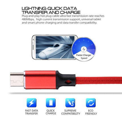 1m 2A Output USB to USB-C / Type-C Nylon Weave Style Data Sync Charging Cable