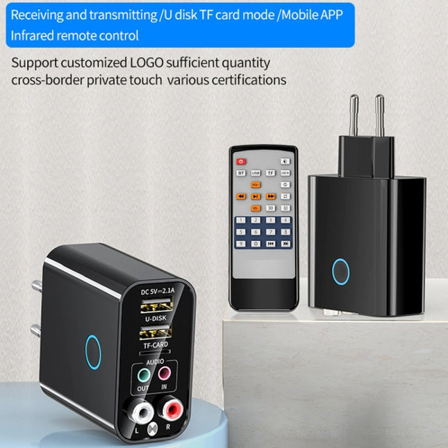 K16 2 in 1 3,5mm AUX + RAC Dual Ausgang Plug-in Bluetooth 5,0 Audio Sender Empfänger mit Fernbedienung, EU Stecker, EU Stecker