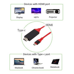 USB-C / Type-C 3.1 to 4K HD HDMI Plastic Video Cable, Length: 2m, 2m Red