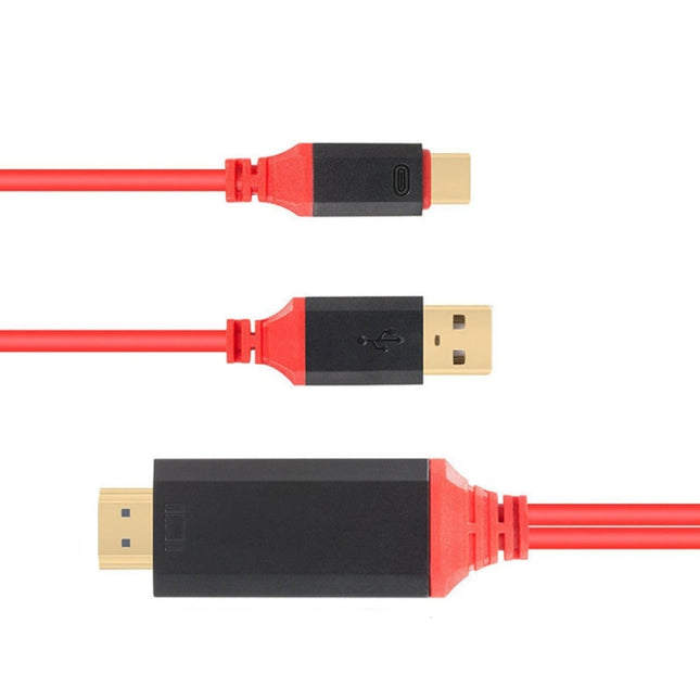 2 in 1 USB-C / Type-C + USB Power Supply Interface to 4K x 2K Ultra HD HDMI Video Cable, Length: 2m, Red USB Power Supply Interface