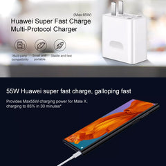 Original Huawei USB-C / Type-C Super Fast Charge Multi-Protocol Charger (Max 65W) with 1m 5A USB-C / Type-C to USB-C / Type-C Data Cable, US Plug, with Type-C to Type-C Cable
