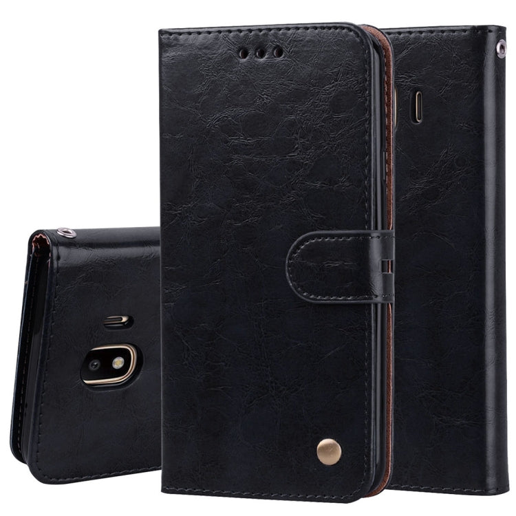 Business Style Oil Wax Texture Horizontal Flip Leather Case for Galaxy J4 (EU Version) (2018), with Holder & Card Slots & Wallet