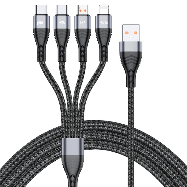 Cable de datos de carga rápida 4 en 1 66 W 6 A USB a 8 pines + Micro USB + USB-C dual / Tipo-C, longitud del cable: 1,2 m, 1,2 m, 1,2 m 66 W