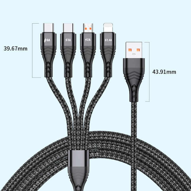 Cable de datos de carga rápida 4 en 1 66 W 6 A USB a 8 pines + Micro USB + USB-C dual / Tipo-C, longitud del cable: 2 m, 2 m, 2 m 66 W