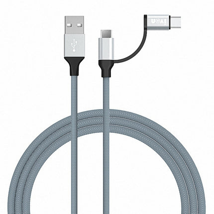 IVON CA52 2.4A USB to Type-C + Micro USB 2 in 1 Charging Sync Data Cable, Length: 1m, Type-C + Micro USB