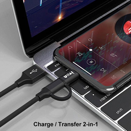 IVON CA52 2.4A USB to Type-C + Micro USB 2 in 1 Charging Sync Data Cable, Length: 1m, Type-C + Micro USB