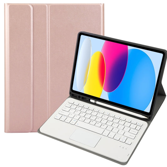 For iPad 10th Gen 10.9 2022 A10B-A Lambskin Texture Bluetooth Touch Keyboard Leather Tablet Case with Pen Slot, A10B-A