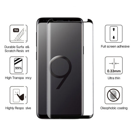 For Galaxy S9 0.33mm 9H Surface Hardness 3D Curved Edge Anti-scratch Non-full Screen HD Fully Adhesive Glass Screen Protector, For Galaxy S9 Fully Adhesive
