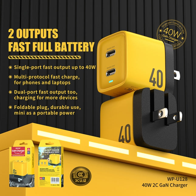 WK WP-U128 40W Interfaz dual USB-C/Tipo-C Enchufe de EE. UU., Enchufe de EE. UU.