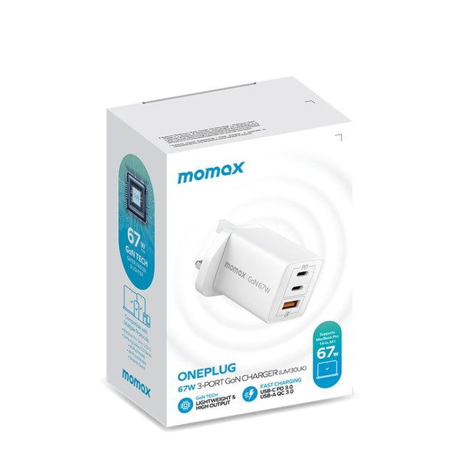 Adaptador de corriente de carga rápida MOMAX UM30 PD 67 W, enchufe del Reino Unido, enchufe del Reino Unido