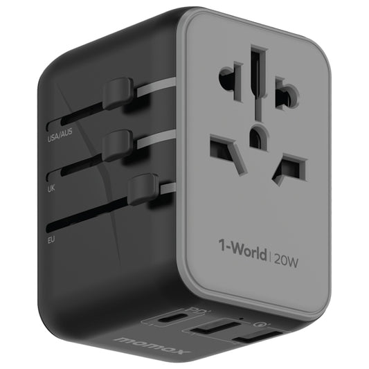 MOMAX UA11 1-World 20W PD Global Travel Fast Charger Power Adapter, UA11 (Black), UA11