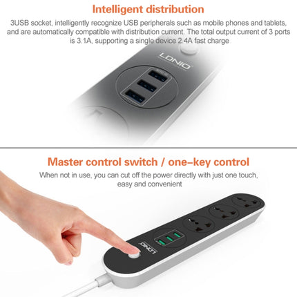 LDNIO SC3301 3 x USB Ports Travel Home Office Socket, Cable Length: 1.6m, US Plug, SAS8610AUS, SAS8610BUS, SAS8610EU, SAS8610UK