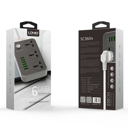 LDNIO SC3604 Toma de corriente multifunción para viajes, hogar y oficina con 6 puertos USB, longitud del cable: 2 m, enchufe estadounidense, SAS8611AUK, SAS8611AUS, SAS8611BUK, SAS8611BUS, SAS8611EU