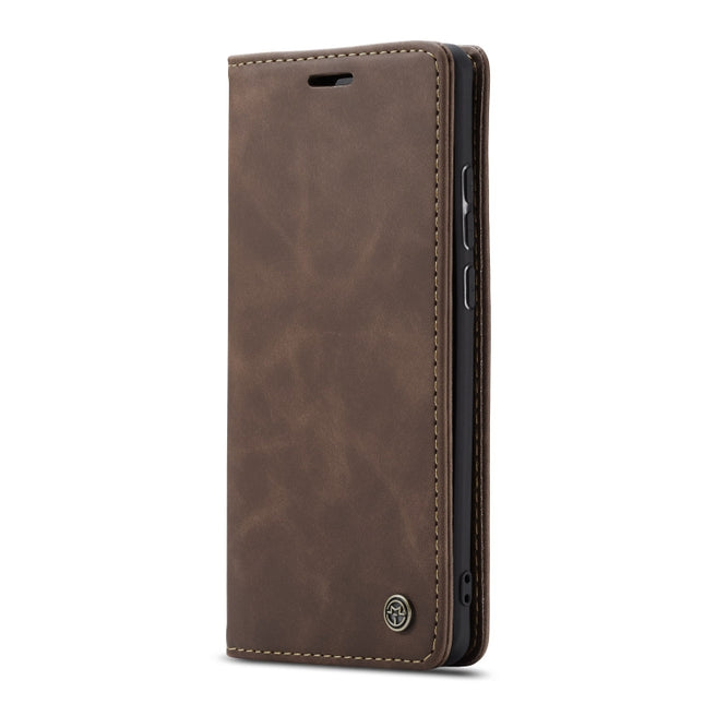 CaseMe-013 Multifunktionale, im Retro-Stil gehaltene horizontale Klapphülle aus Leder für das Galaxy A70, mit Kartensteckplatz und -halter, Geldbörse mit Reißverschluss und Bilderrahmen, für das Galaxy A70
