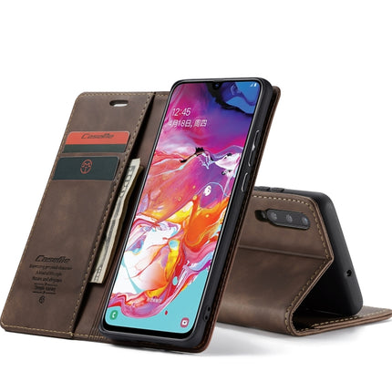 CaseMe-013 Multifunktionale, im Retro-Stil gehaltene horizontale Klapphülle aus Leder für das Galaxy A70, mit Kartensteckplatz und -halter, Geldbörse mit Reißverschluss und Bilderrahmen, für das Galaxy A70