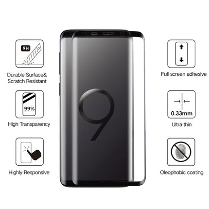 25 PCS For Galaxy S9 Plus 0.33mm 9H Surface Hardness 3D Curved Edge Anti-scratch Full Screen HD Full Glue Glass Screen Protector
