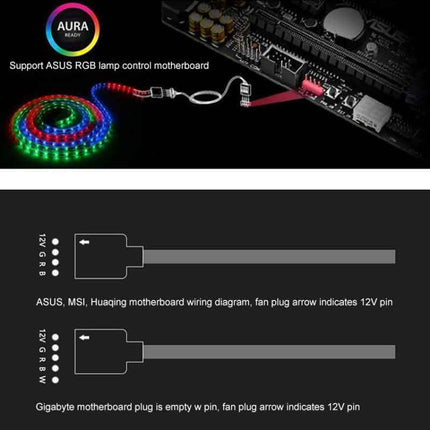 3 Pin 5V 1 to 3 Motherboard AURA RGB PC Cooling Extension Cable for Asus, 1 to 3