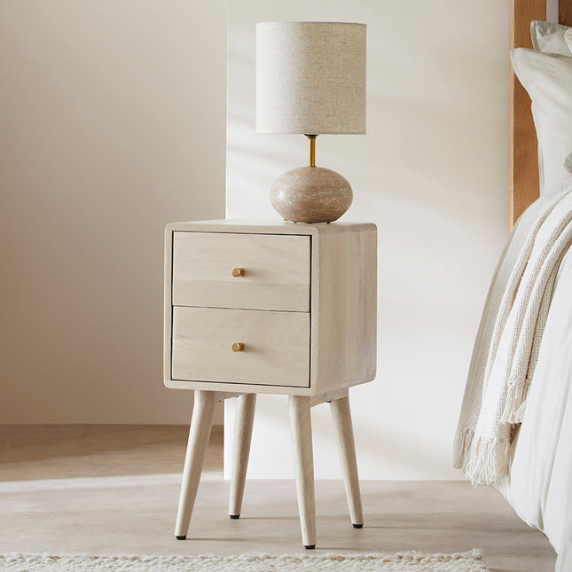 Minimalist Mango Wood White Logan Narrow Bedside Table