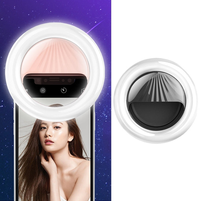 Luz de belleza recargable para selfies RK34, luz de relleno con flash y clip para selfies