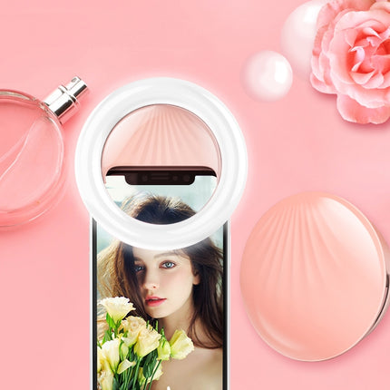 Luz de belleza recargable para selfies RK34, luz de relleno con flash y clip para selfies