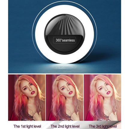 Luz de belleza recargable para selfies RK34, luz de relleno con flash y clip para selfies
