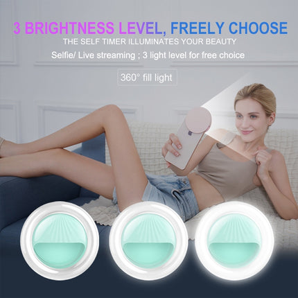 Luz de belleza recargable para selfies RK34, luz de relleno con flash y clip para selfies