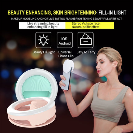 Luz de belleza recargable para selfies RK34, luz de relleno con flash y clip para selfies