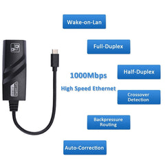 15cm USB-C / Type-C to RJ45 Gigabit Ethernet Network Adapter, RJ45