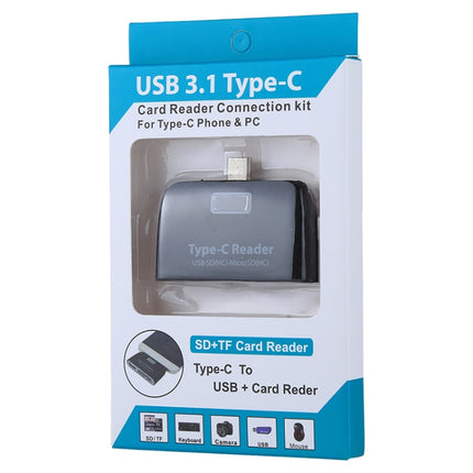 TF + SD Card + USB Port to USB-C / Type-C Adapter Card Reader Connection Kit with LED Indicator Light
