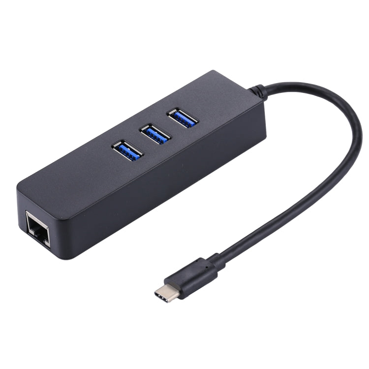 USB-C / Type-C to 3 USB 3.0 Ports HUB + RJ45 High Speed Gigabit Ethernet Adapter Multi-function LAN Adapter, 3 Ports USB + RJ45