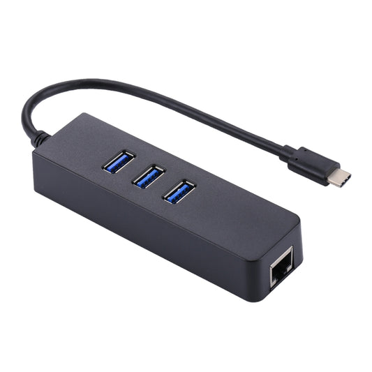 USB-C / Type-C to 3 USB 3.0 Ports HUB + RJ45 High Speed Gigabit Ethernet Adapter Multi-function LAN Adapter, 3 Ports USB + RJ45