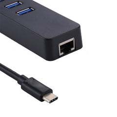 USB-C / Type-C to 3 USB 3.0 Ports HUB + RJ45 High Speed Gigabit Ethernet Adapter Multi-function LAN Adapter, 3 Ports USB + RJ45