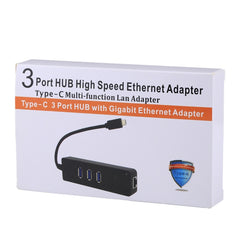 USB-C / Type-C to 3 USB 3.0 Ports HUB + RJ45 High Speed Gigabit Ethernet Adapter Multi-function LAN Adapter, 3 Ports USB + RJ45