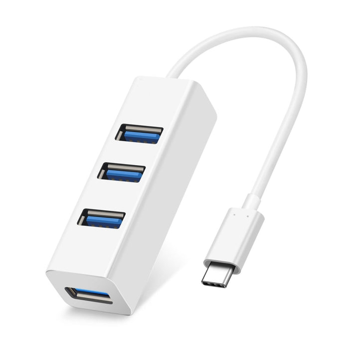 Adaptador HUB portátil USB-C/Tipo-C macho a 4 puertos USB hembra, 4 puertos USB (blanco)