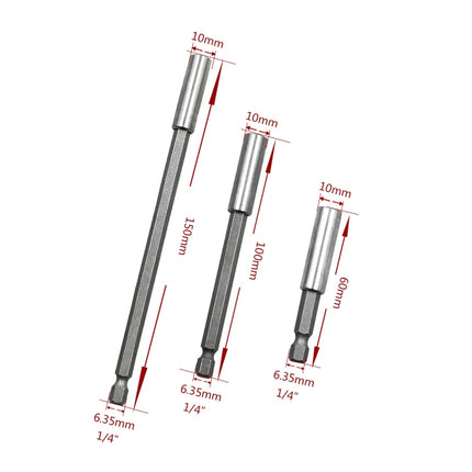 3 in 1 1/4 Electric Batch Head High Magnetism Connecting Rod Pistol Drill Extension Rod Sleeve Fast Turning Joint, Length: 60/100/150mm, 60/100/150mm Joint