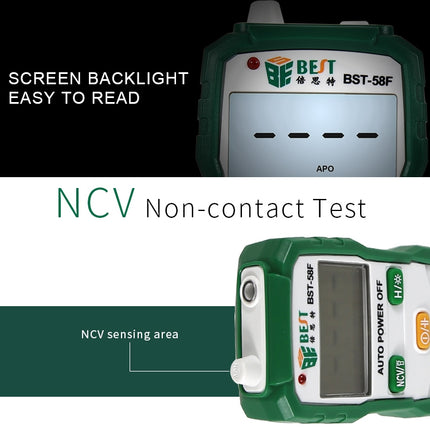 BEST BST-58F Full Automatic Range Multimeter Without Shift Intelligent Identification Digital Multimeter Household Mini Electrical Instrument