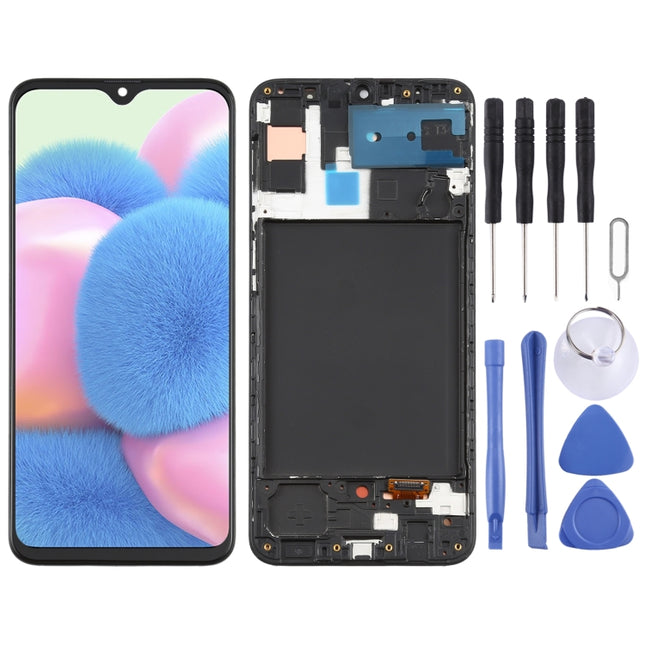 Original Super AMOLED Material LCD Screen and Digitizer Full Assembly With Frame for Samsung Galaxy A30s