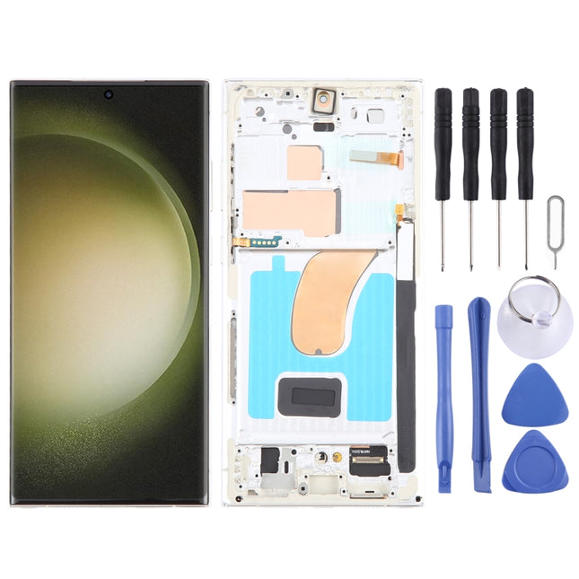For Samsung Galaxy S23 Ultra 5G SM-S918U US Edition OLED LCD Screen Digitizer Full Assembly with Frame