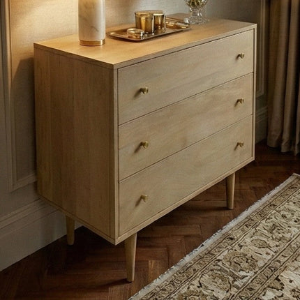 Minimalist Mango Wood Light Oak Oslo Chest of 3 Drawers