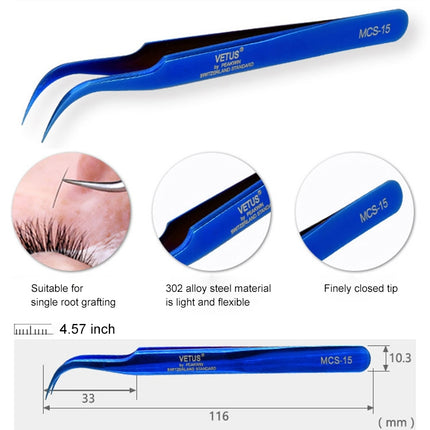 Vetus MCS-15 Bright Blue Curved Tweezers, Vetus MCS-15
