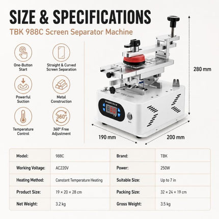 TBK 988C LCD Rotary Separator Middle Frame Remover, TBK 988C
