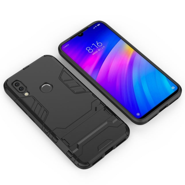 Shockproof PC + TPU Case for Xiaomi Redmi 7, with Holder, Black, Grey, Gold, Blue, Navy Blue, Red, Silver